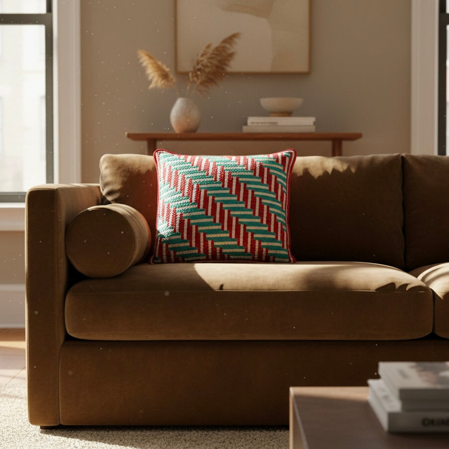 SHAKER TAPE THROW PILLOW - AQUA