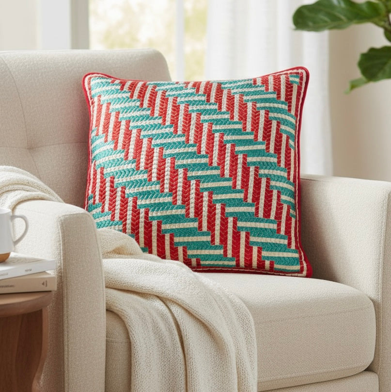 SHAKER TAPE THROW PILLOW - AQUA