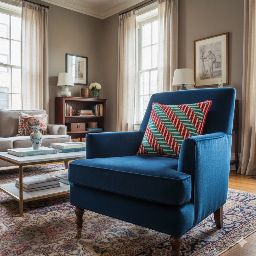 SHAKER TAPE THROW PILLOW - AQUA