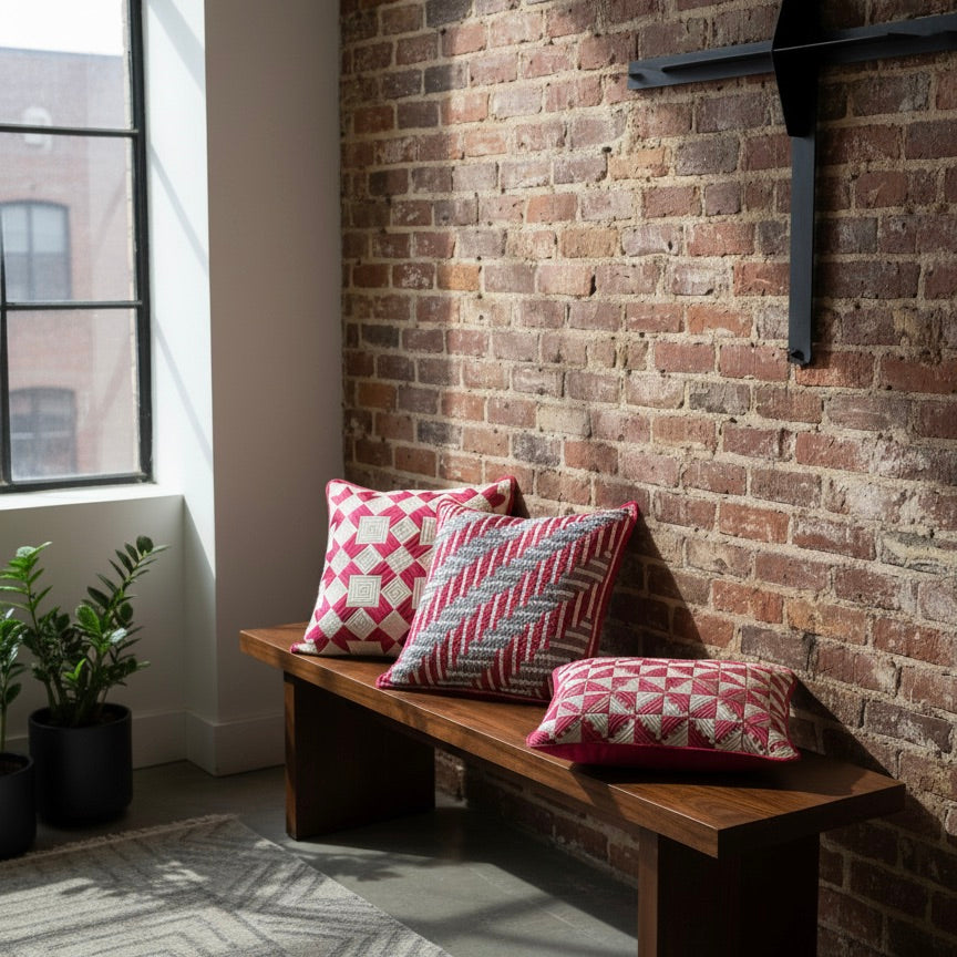 BARN STAR THROW PILLOW - FUCHSIA