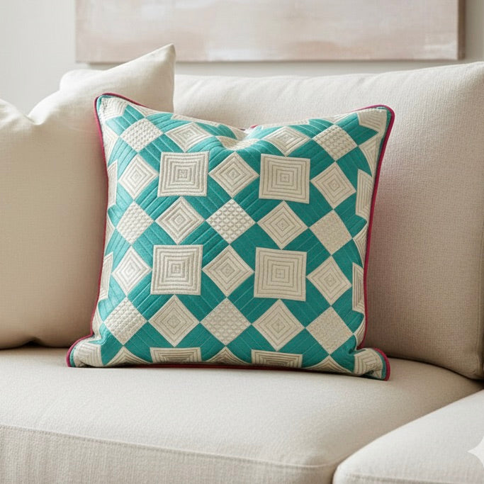 BARN STAR THROW PILLOW - AQUA