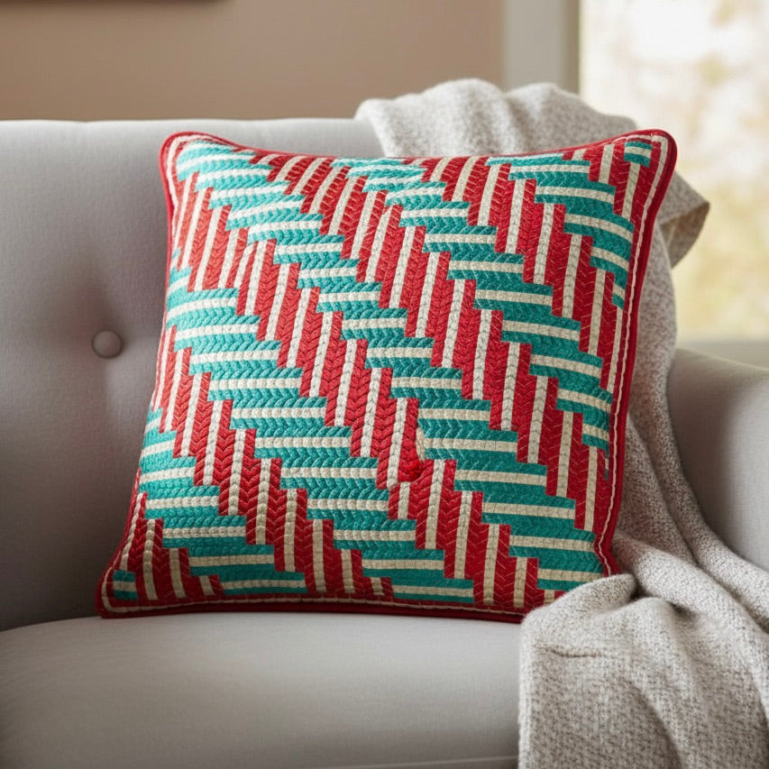 SHAKER TAPE THROW PILLOW - AQUA