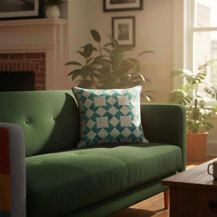 BARN STAR THROW PILLOW - AQUA