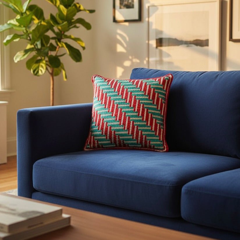 SHAKER TAPE THROW PILLOW - AQUA