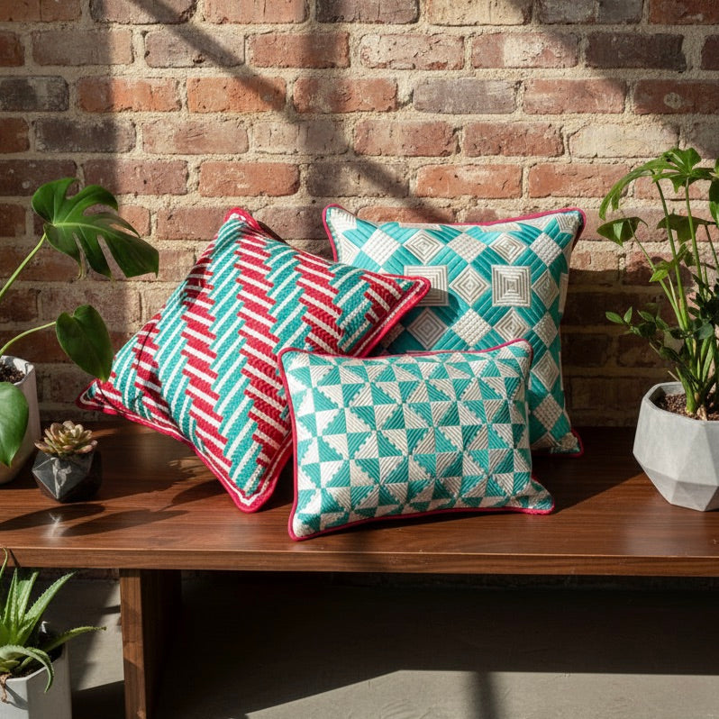 BARN STAR THROW PILLOW - AQUA
