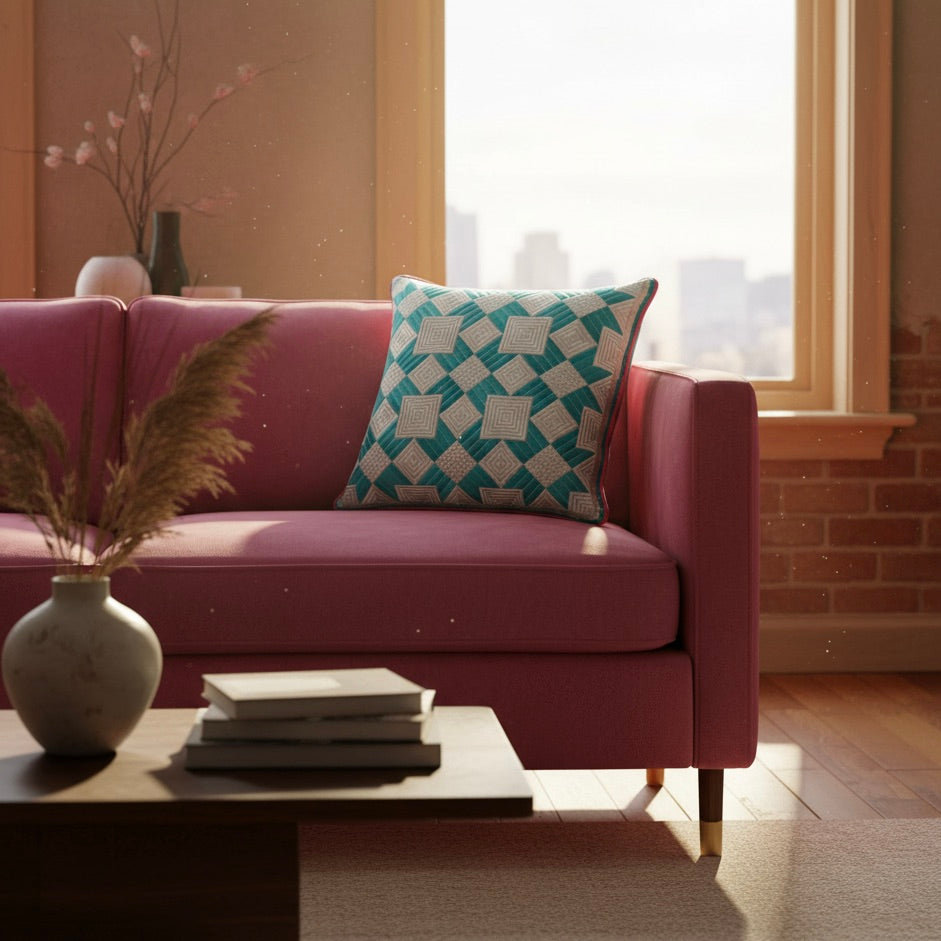 BARN STAR THROW PILLOW - AQUA