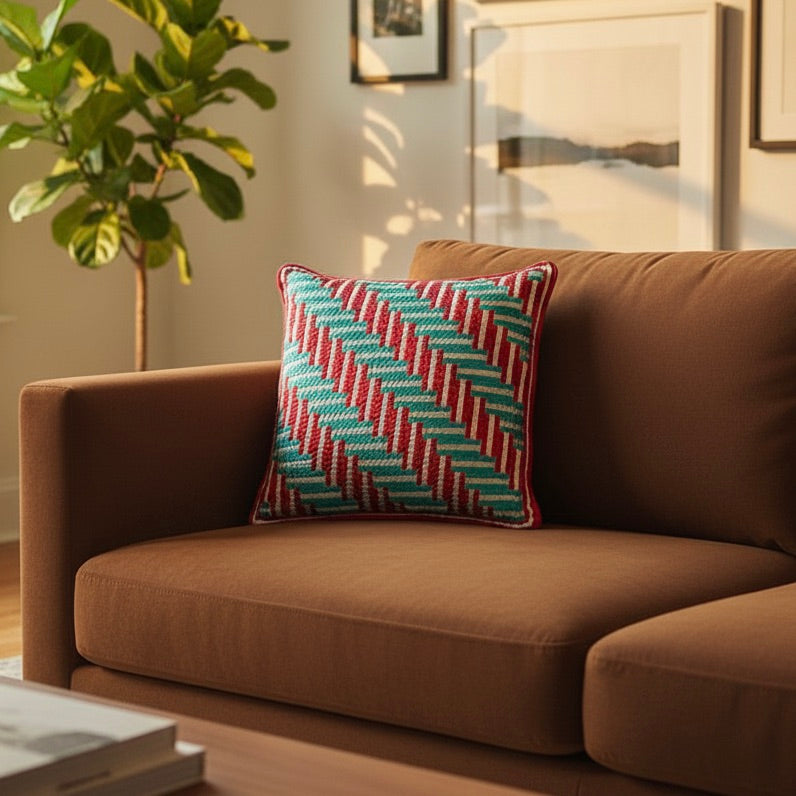 SHAKER TAPE THROW PILLOW - AQUA