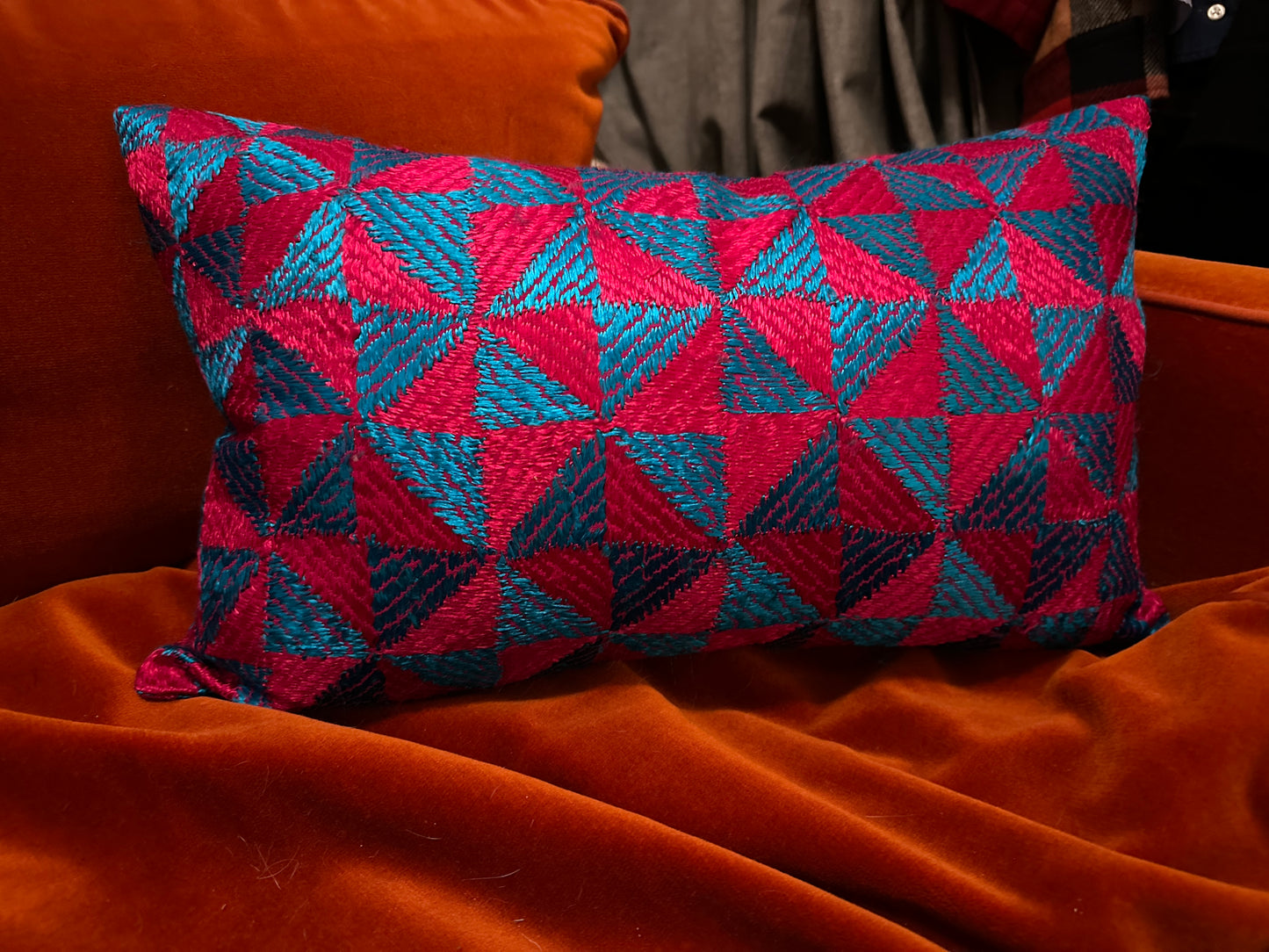 HAND EMBROIDERED SILK PHULKARI THROW PILLOW