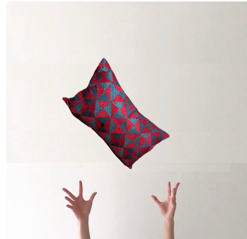HAND EMBROIDERED SILK PHULKARI THROW PILLOW